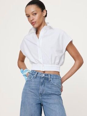 Banana Republic White Cotton Poplin Super Cropped Shirt